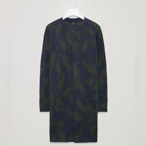 COS Navy & Green Open Front Cardigan Mohair Wool Blend Fuzzy - Size Small